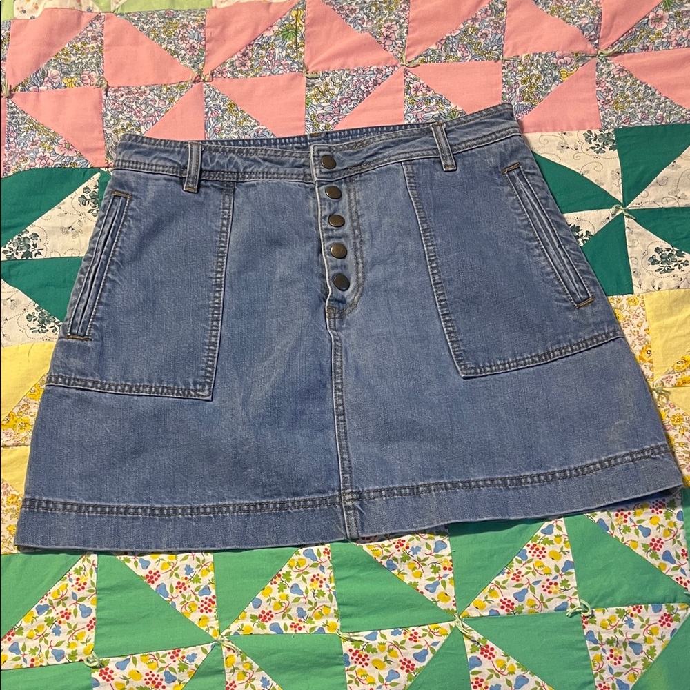 Free People Blue Denim A-Line Skirt